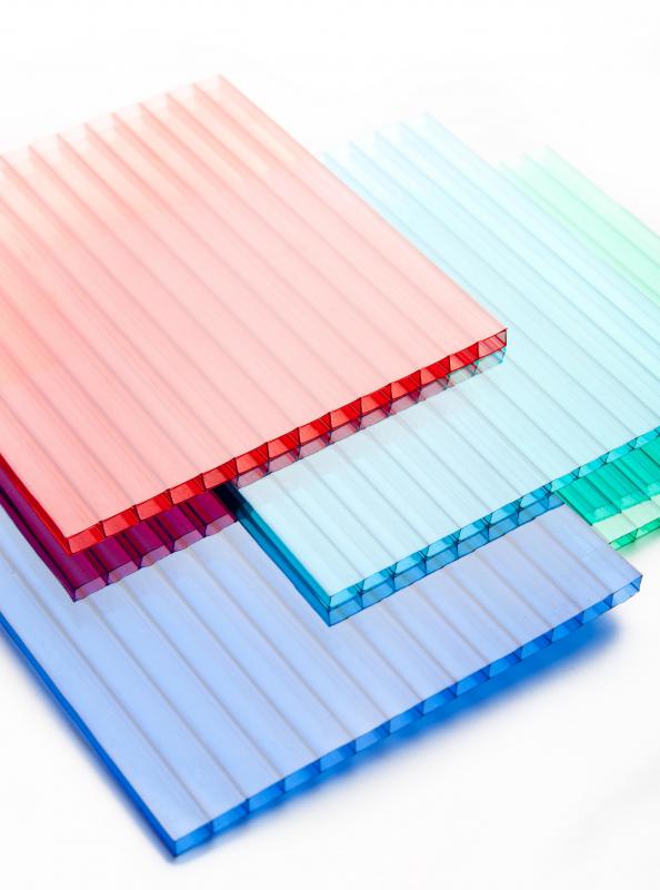 Sheets of colored polycarbonate.
