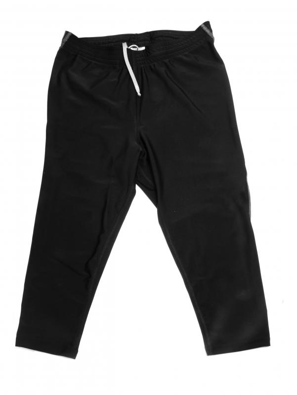 Exercise pants made out of moisture wicking fabric.