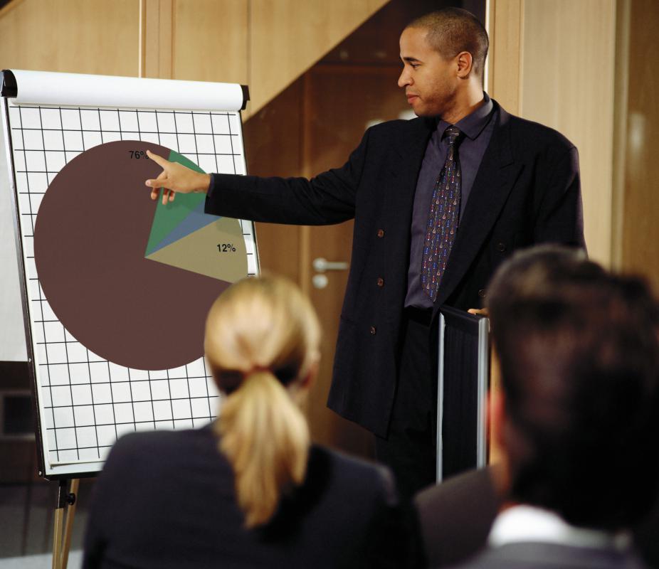 Charts and other visuals are often incorporated into a business presentation.