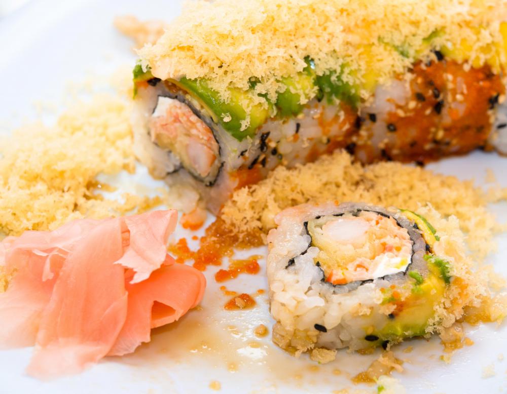 Pickled ginger is served with sushi and is a digestive aid.
