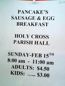 "Pancake's, sausage, and egg breakfast" is an example of the use of a greengrocers' apostrophe.