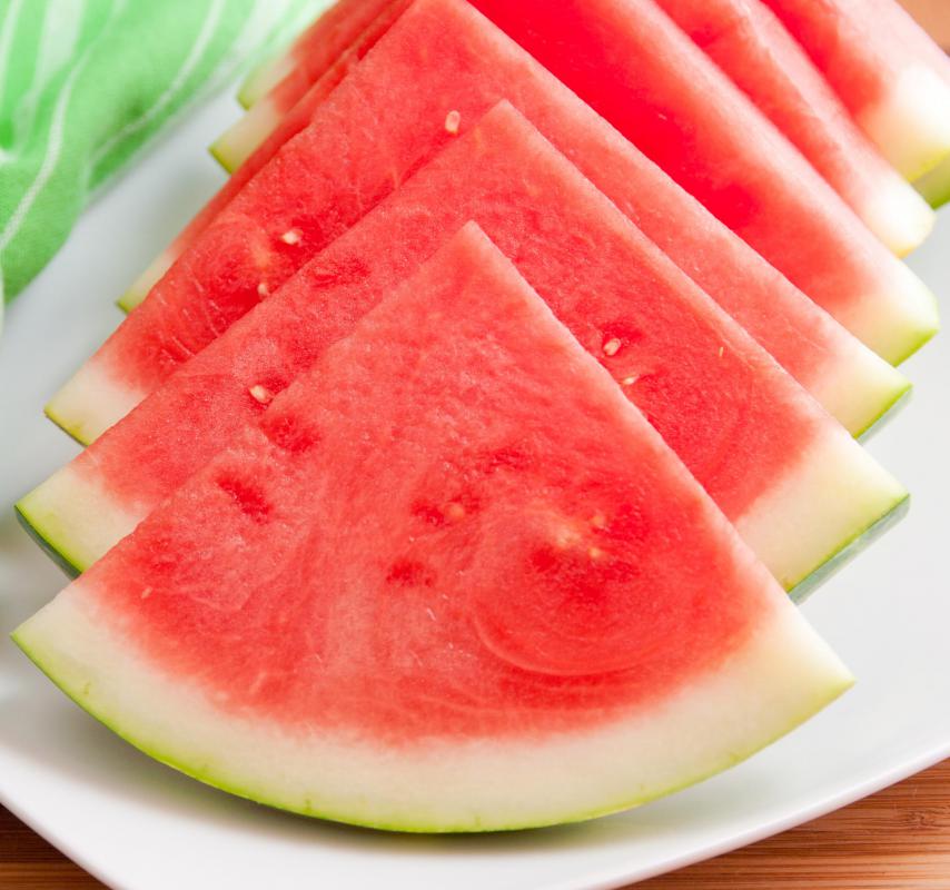 A slice of watermelon contains about 13 milligrams of lycopene, in addition to Vitamins C and A.