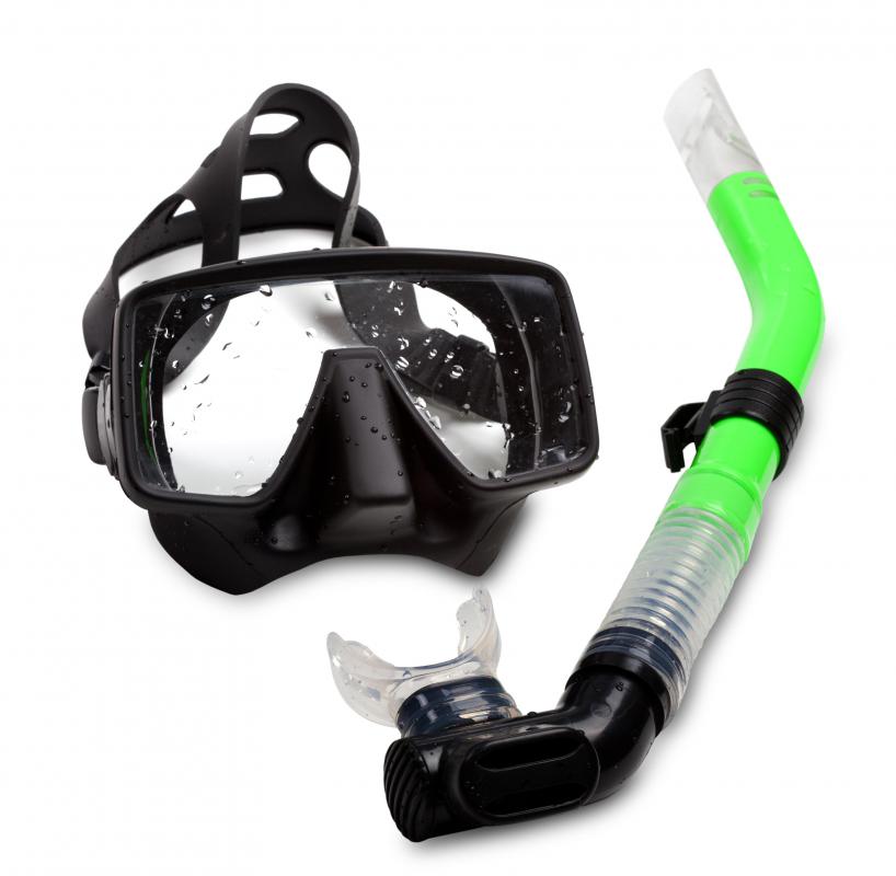 A typical snorkel and diving mask.