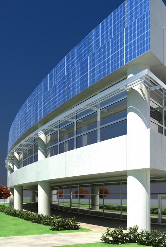 A sustainable building might feature solar panels in its design.