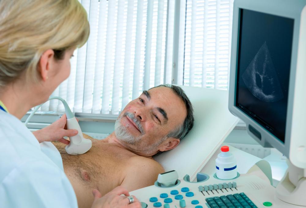 A bubble echocardiogram procedure is performed with an ultrasound machine.