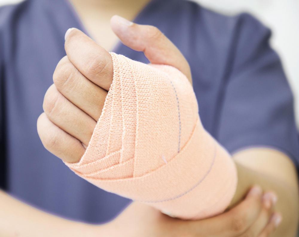 Tensor bandages -- commonly called Ace bandages -- have elastic and are typically used to treat light strains and sprains.