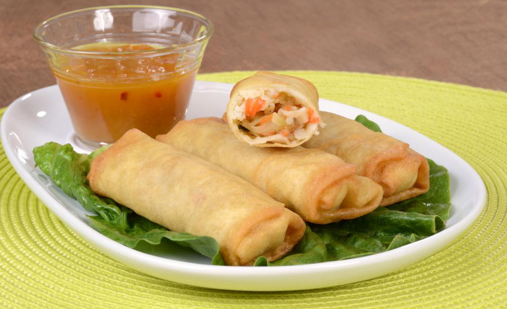 Thick rice paper wrappers are often used to make spring rolls.