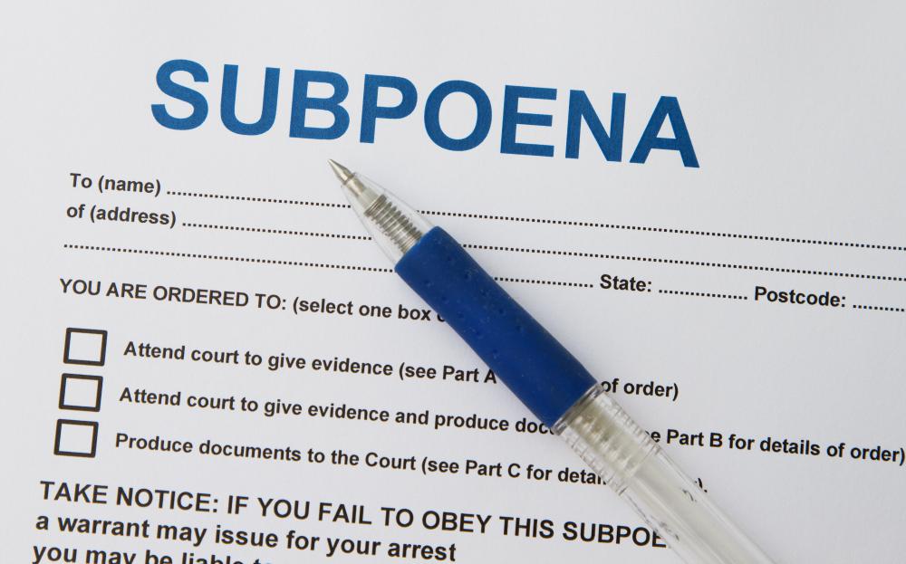 A subpoena compels the receiver to appear in court on a specific date to give evidence or to produce specific documents.