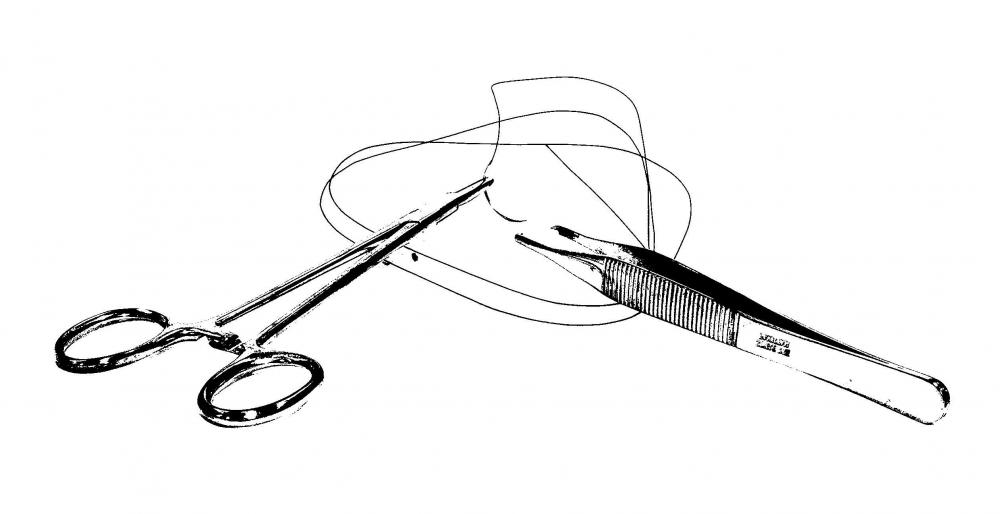 Equipment used to place and remove Vicryl™ sutures.
