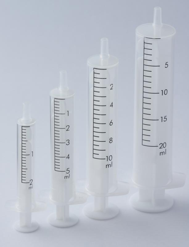 Syringes varying in size from 2ml to 20ml.