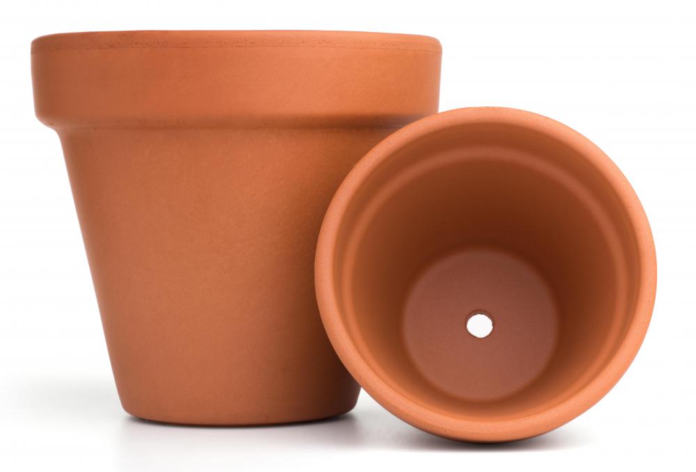 Both planters and pots may be made of terra cotta.