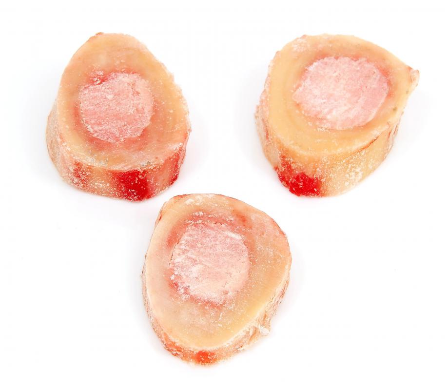 Three pieces of bone with the marrow in the middle.