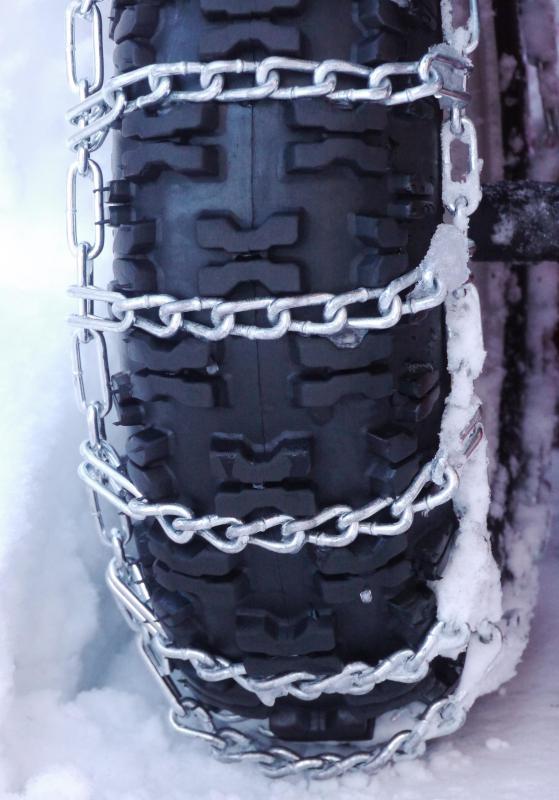 Tire chains can help tires gain traction in snowy and icy conditions.