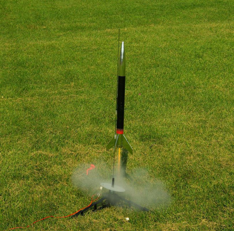 A rocket launcher propels a rocket from one point to another.