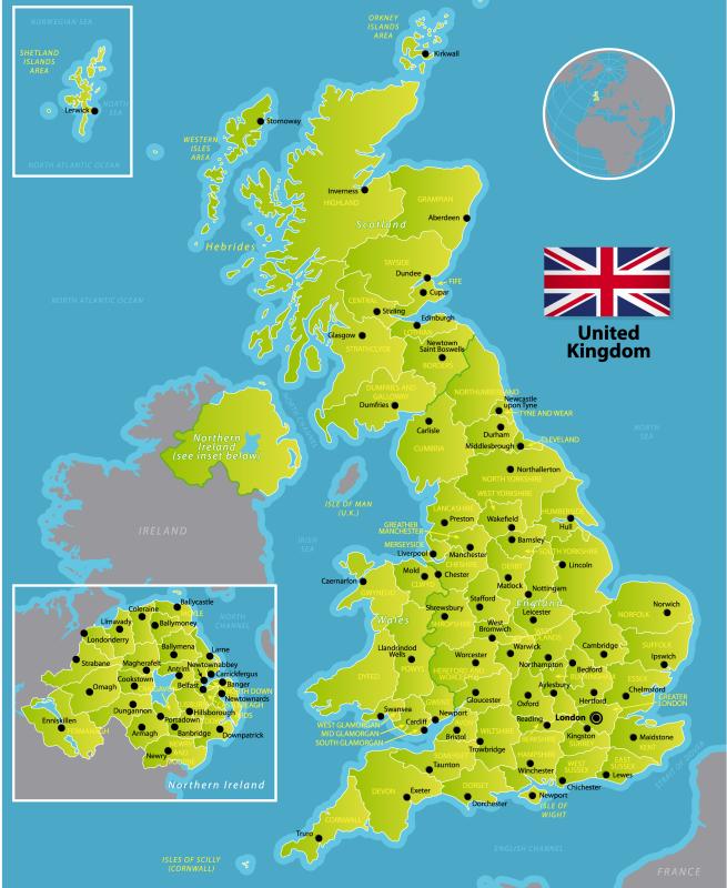 The United Kingdom is comprised of England, Scotland and North-Eastern Ireland.
