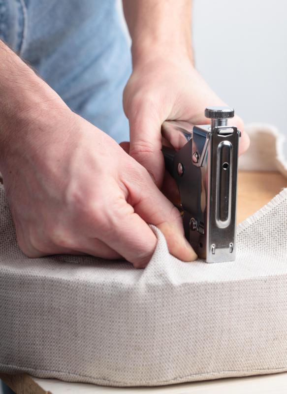 Upholstery tools include heavy-duty staple guns.
