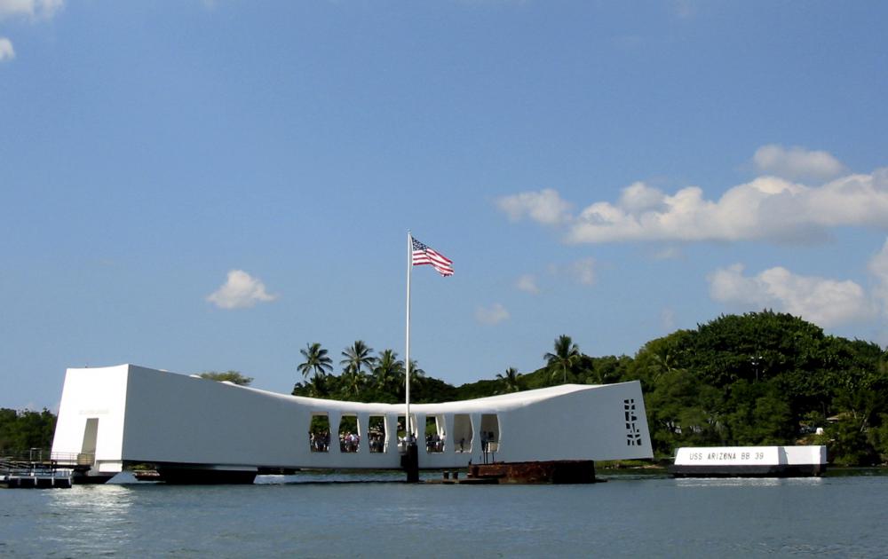 The USS Arizona memorial at Pearl Harbor.