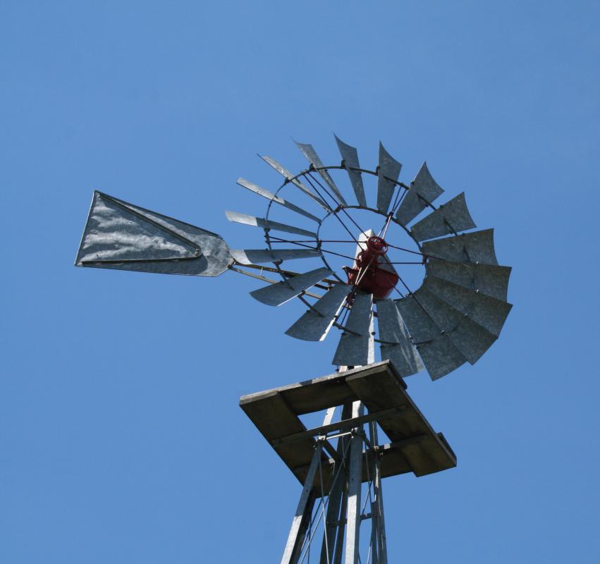 Windmill vanes utilize a primitive transmission.