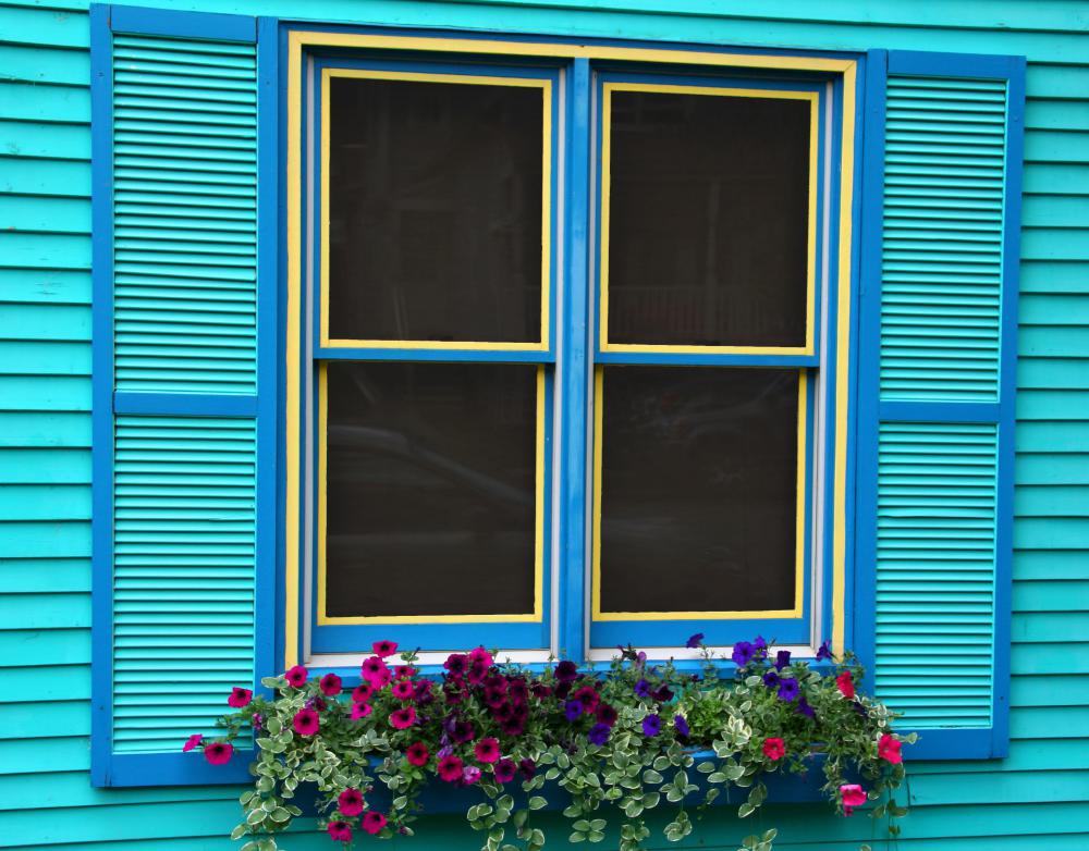 Window boxes may contain decorative flowers.