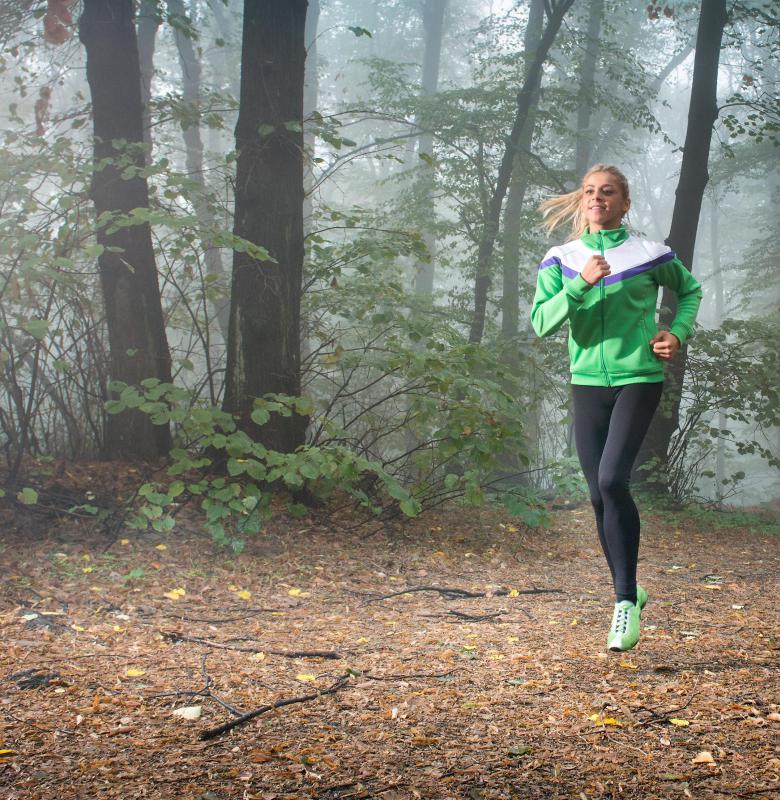 High-visibility clothing is recommended when jogging on a foggy day.